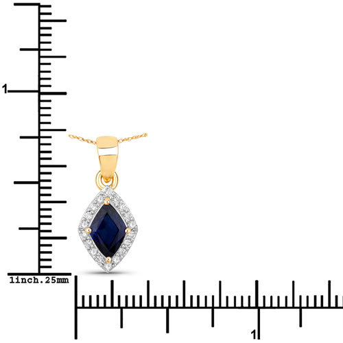 0.92 Carat Genuine Blue Sapphire and White Diamond 14K Yellow Gold Pendant Bids.com