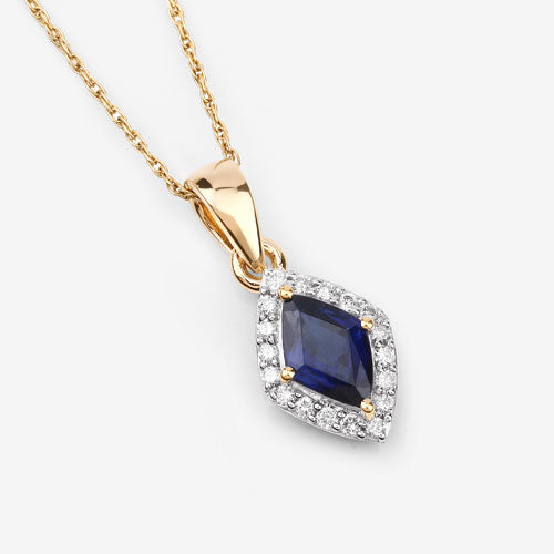 0.92 Carat Genuine Blue Sapphire and White Diamond 14K Yellow Gold Pendant Bids.com