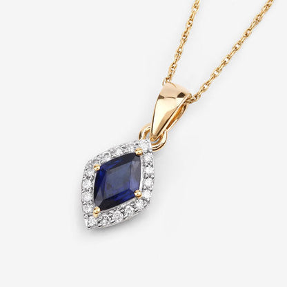 0.92 Carat Genuine Blue Sapphire and White Diamond 14K Yellow Gold Pendant Bids.com