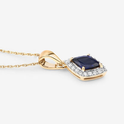 0.92 Carat Genuine Blue Sapphire and White Diamond 14K Yellow Gold Pendant Bids.com