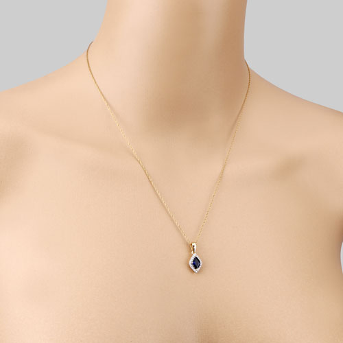0.92 Carat Genuine Blue Sapphire and White Diamond 14K Yellow Gold Pendant Bids.com
