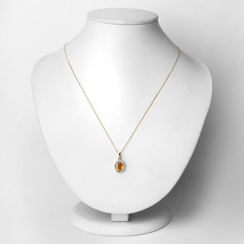 1.78 Carat Genuine Yellow Sapphire and White Diamond 14K Yellow Gold Pendant Bids.com