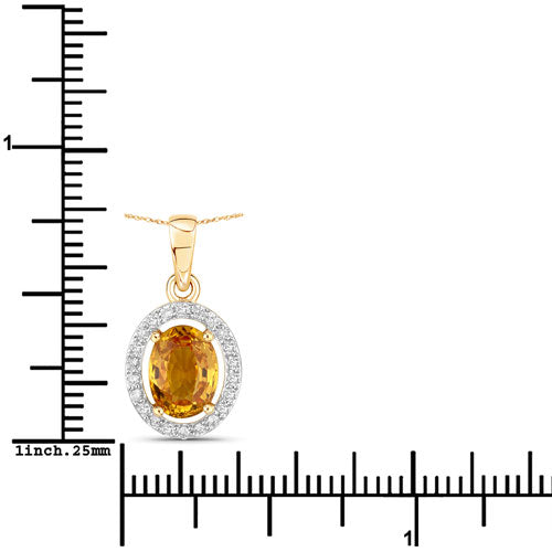 1.78 Carat Genuine Yellow Sapphire and White Diamond 14K Yellow Gold Pendant Bids.com