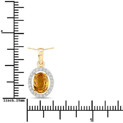 1.78 Carat Genuine Yellow Sapphire and White Diamond 14K Yellow Gold Pendant Bids.com