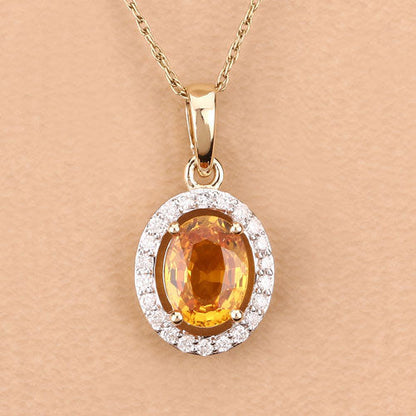 1.78 Carat Genuine Yellow Sapphire and White Diamond 14K Yellow Gold Pendant Bids.com