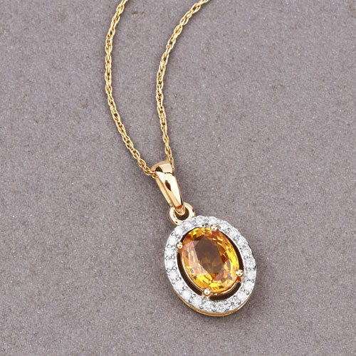 1.78 Carat Genuine Yellow Sapphire and White Diamond 14K Yellow Gold Pendant Bids.com