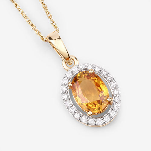 1.78 Carat Genuine Yellow Sapphire and White Diamond 14K Yellow Gold Pendant Bids.com