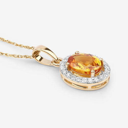 1.78 Carat Genuine Yellow Sapphire and White Diamond 14K Yellow Gold Pendant Bids.com