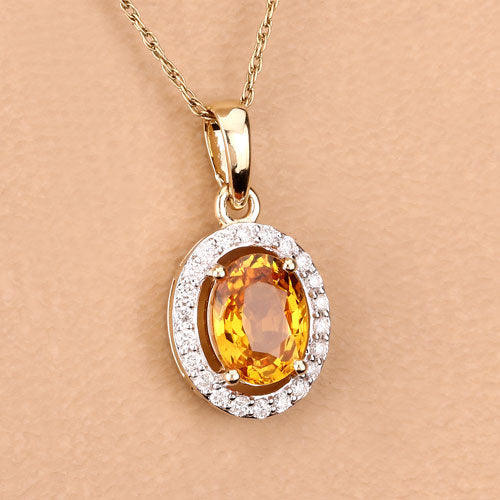1.78 Carat Genuine Yellow Sapphire and White Diamond 14K Yellow Gold Pendant Bids.com