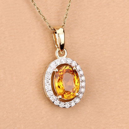 1.78 Carat Genuine Yellow Sapphire and White Diamond 14K Yellow Gold Pendant Bids.com