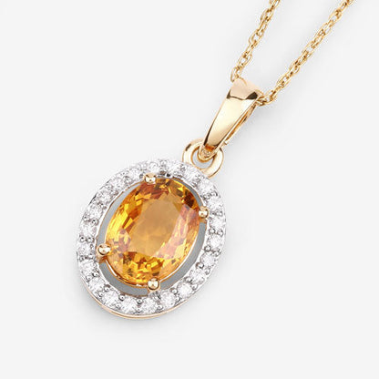 1.78 Carat Genuine Yellow Sapphire and White Diamond 14K Yellow Gold Pendant Bids.com
