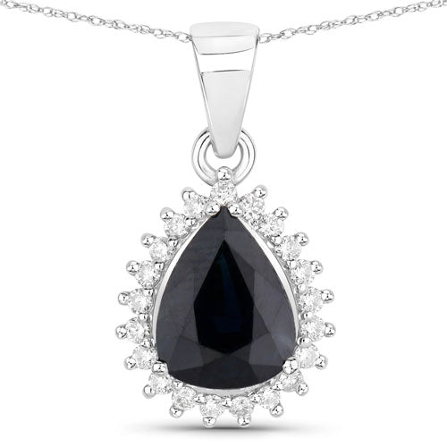 2.09 Carat Genuine Blue Sapphire and White Diamond 14K White Gold Pendant Bids.com