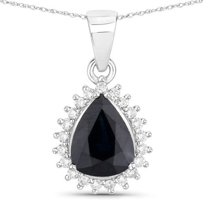 2.09 Carat Genuine Blue Sapphire and White Diamond 14K White Gold Pendant Bids.com