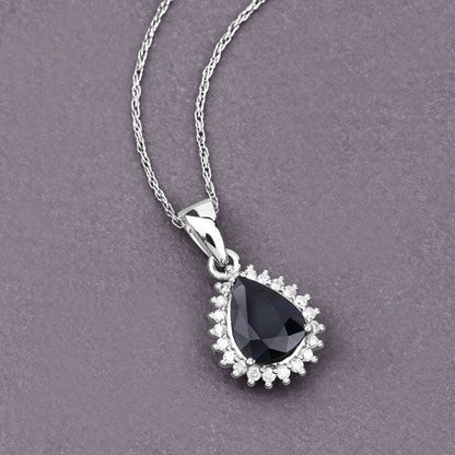 2.09 Carat Genuine Blue Sapphire and White Diamond 14K White Gold Pendant Bids.com