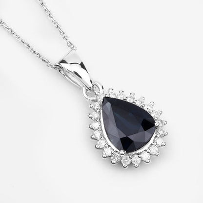 2.09 Carat Genuine Blue Sapphire and White Diamond 14K White Gold Pendant Bids.com