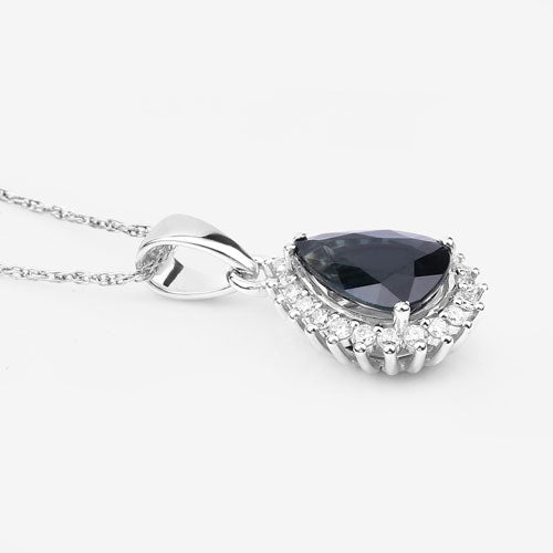 2.09 Carat Genuine Blue Sapphire and White Diamond 14K White Gold Pendant Bids.com
