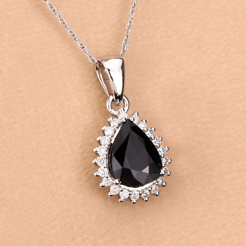 2.09 Carat Genuine Blue Sapphire and White Diamond 14K White Gold Pendant Bids.com