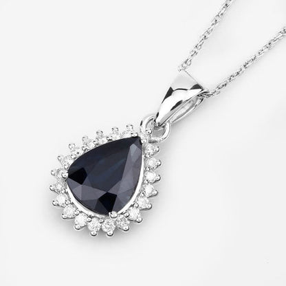 2.09 Carat Genuine Blue Sapphire and White Diamond 14K White Gold Pendant Bids.com