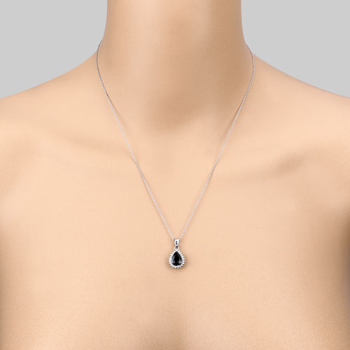 2.09 Carat Genuine Blue Sapphire and White Diamond 14K White Gold Pendant Bids.com