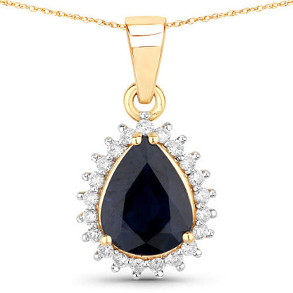 2.09 Carat Genuine Blue Sapphire and White Diamond 14K Yellow Gold Pendant Bids.com