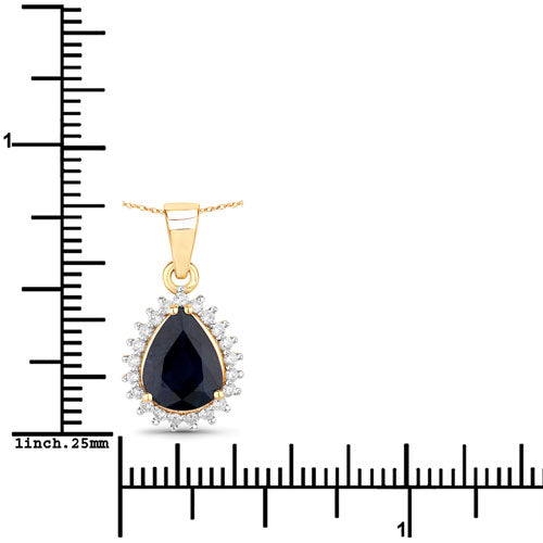2.09 Carat Genuine Blue Sapphire and White Diamond 14K Yellow Gold Pendant Bids.com