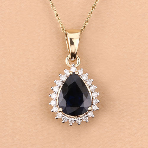 2.09 Carat Genuine Blue Sapphire and White Diamond 14K Yellow Gold Pendant Bids.com
