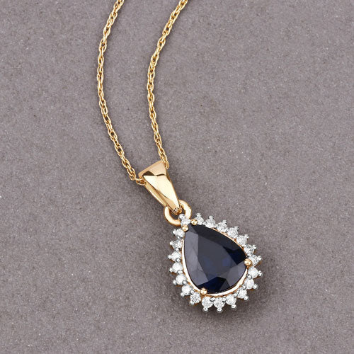 2.09 Carat Genuine Blue Sapphire and White Diamond 14K Yellow Gold Pendant Bids.com