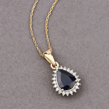 2.09 Carat Genuine Blue Sapphire and White Diamond 14K Yellow Gold Pendant Bids.com