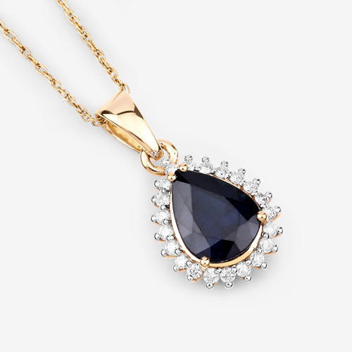 2.09 Carat Genuine Blue Sapphire and White Diamond 14K Yellow Gold Pendant Bids.com