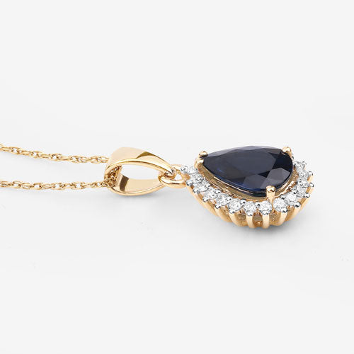 2.09 Carat Genuine Blue Sapphire and White Diamond 14K Yellow Gold Pendant Bids.com