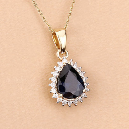 2.09 Carat Genuine Blue Sapphire and White Diamond 14K Yellow Gold Pendant Bids.com