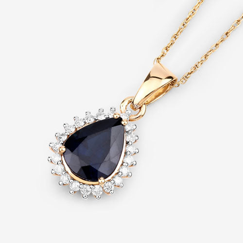 2.09 Carat Genuine Blue Sapphire and White Diamond 14K Yellow Gold Pendant Bids.com