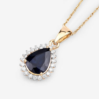 2.09 Carat Genuine Blue Sapphire and White Diamond 14K Yellow Gold Pendant Bids.com