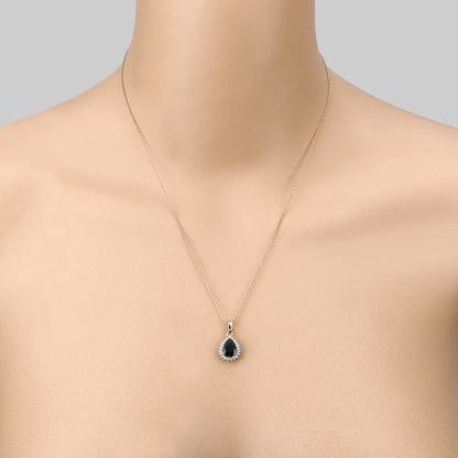 2.09 Carat Genuine Blue Sapphire and White Diamond 14K Yellow Gold Pendant Bids.com