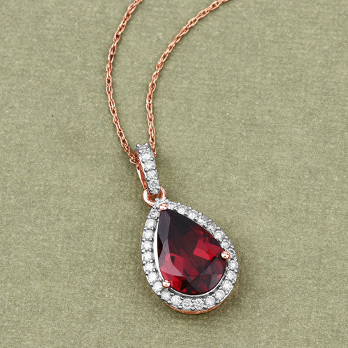 3.29 Carat Genuine Rhodolite and White Diamond 14K Rose Gold Pendant Bids.com
