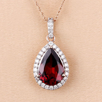 3.29 Carat Genuine Rhodolite and White Diamond 14K Rose Gold Pendant Bids.com