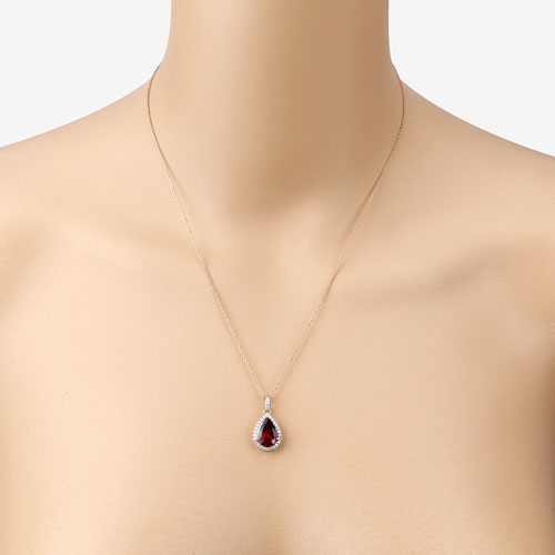 3.29 Carat Genuine Rhodolite and White Diamond 14K Rose Gold Pendant Bids.com
