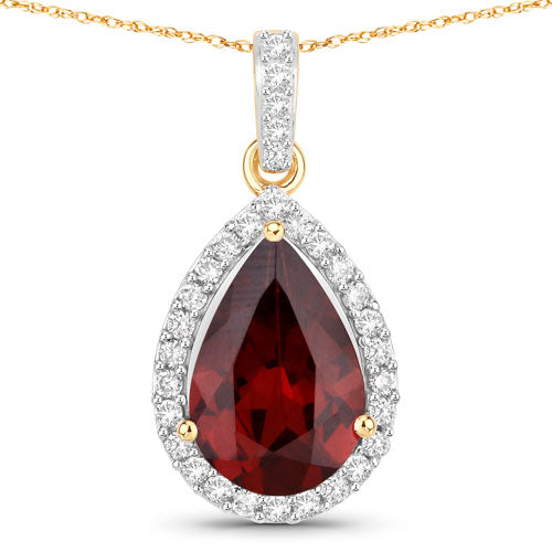 3.29 Carat Genuine Rhodolite and White Diamond 14K Yellow Gold Pendant Bids.com