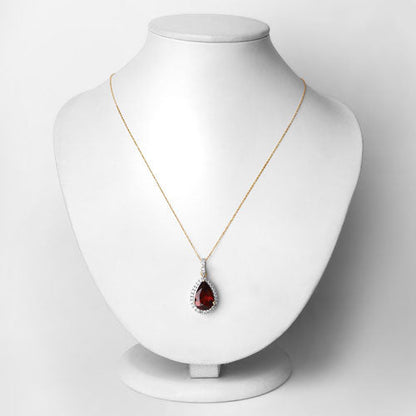 3.29 Carat Genuine Rhodolite and White Diamond 14K Yellow Gold Pendant Bids.com