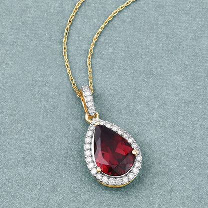 3.29 Carat Genuine Rhodolite and White Diamond 14K Yellow Gold Pendant Bids.com
