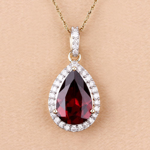 3.29 Carat Genuine Rhodolite and White Diamond 14K Yellow Gold Pendant Bids.com