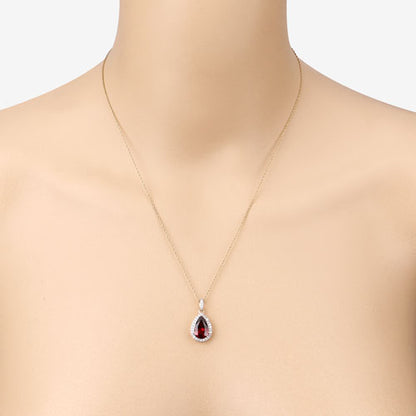 3.29 Carat Genuine Rhodolite and White Diamond 14K Yellow Gold Pendant Bids.com