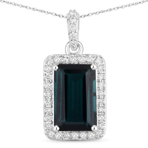 3.55 Carat Genuine Green Tourmaline and White Diamond 14K White Gold Pendant Bids.com