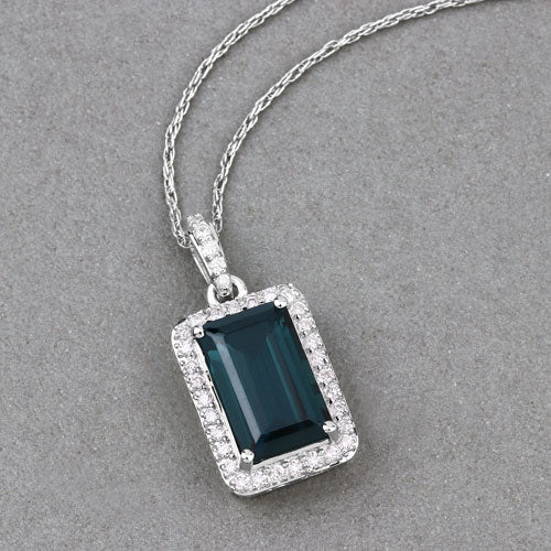 3.55 Carat Genuine Green Tourmaline and White Diamond 14K White Gold Pendant Bids.com