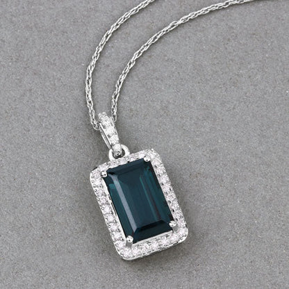 3.55 Carat Genuine Green Tourmaline and White Diamond 14K White Gold Pendant Bids.com