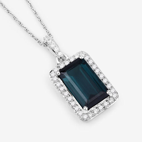 3.55 Carat Genuine Green Tourmaline and White Diamond 14K White Gold Pendant Bids.com