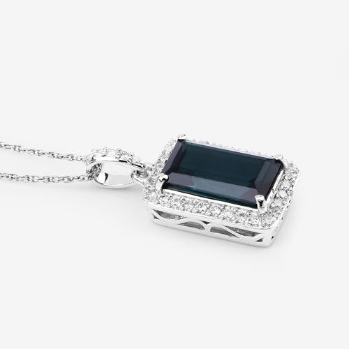 3.55 Carat Genuine Green Tourmaline and White Diamond 14K White Gold Pendant Bids.com