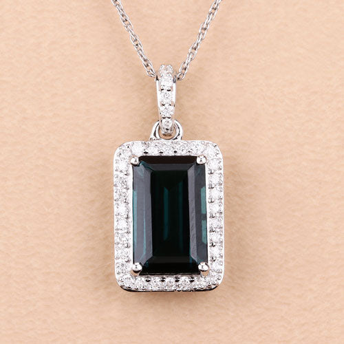 3.55 Carat Genuine Green Tourmaline and White Diamond 14K White Gold Pendant Bids.com