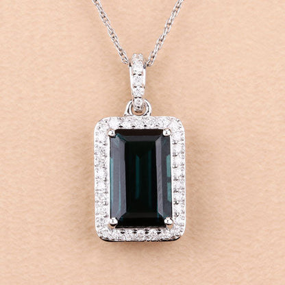 3.55 Carat Genuine Green Tourmaline and White Diamond 14K White Gold Pendant Bids.com