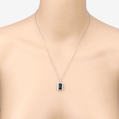 3.55 Carat Genuine Green Tourmaline and White Diamond 14K White Gold Pendant Bids.com